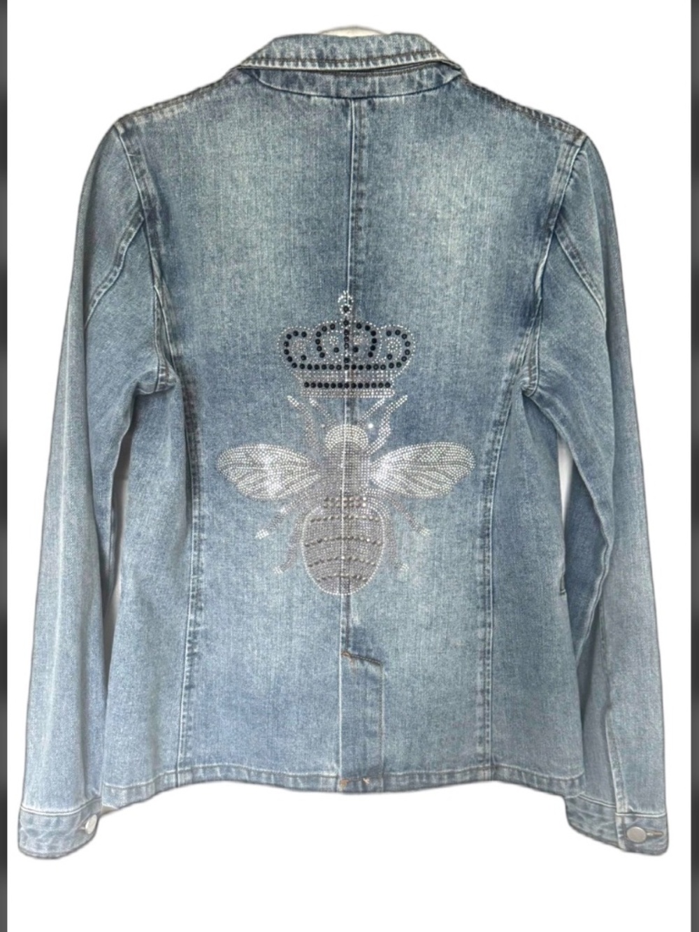Hipchik Couture Denim Jacket/Blazer with Crystal Bee & Crown Bling - Picture 2 of 7